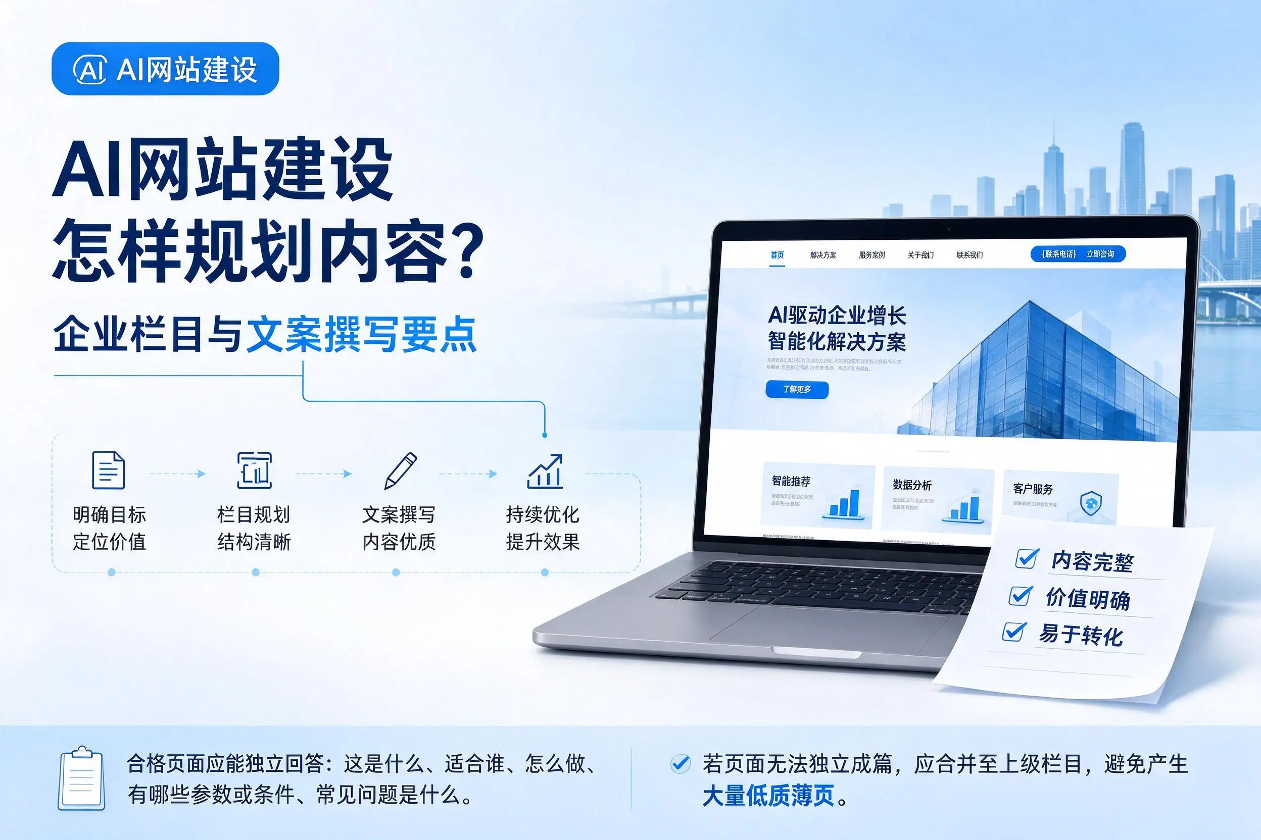 AI网站建设怎样规划内容?张家界企业栏目与文案撰写要点
